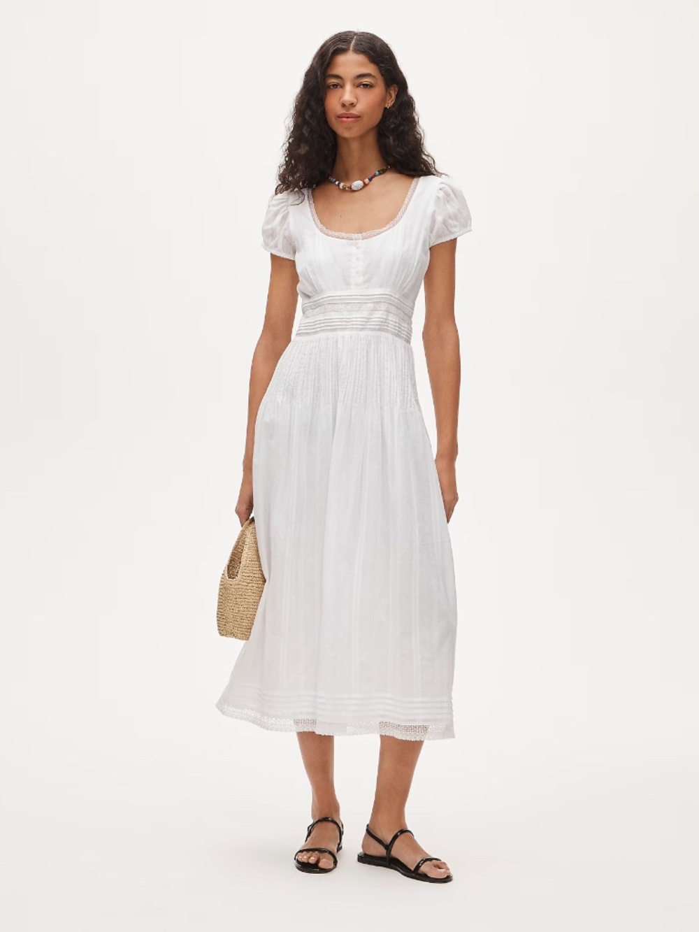 JCREW Lace-trim Pintuck Midi Dress in Cotton Dobby